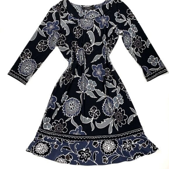 Nine West Floral Ruffle Bottom Boat Neck Multicolor Mini Shift Dress Size 6 - Picture 1 of 7